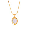 Titanium Steel Gold Plated Letter Oval Pendant Necklace With Dripping Oil Design