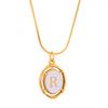 Titanium Steel Gold Plated Letter Oval Pendant Necklace With Dripping Oil Design