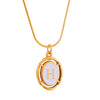 Titanium Steel Gold Plated Letter Oval Pendant Necklace With Dripping Oil Design