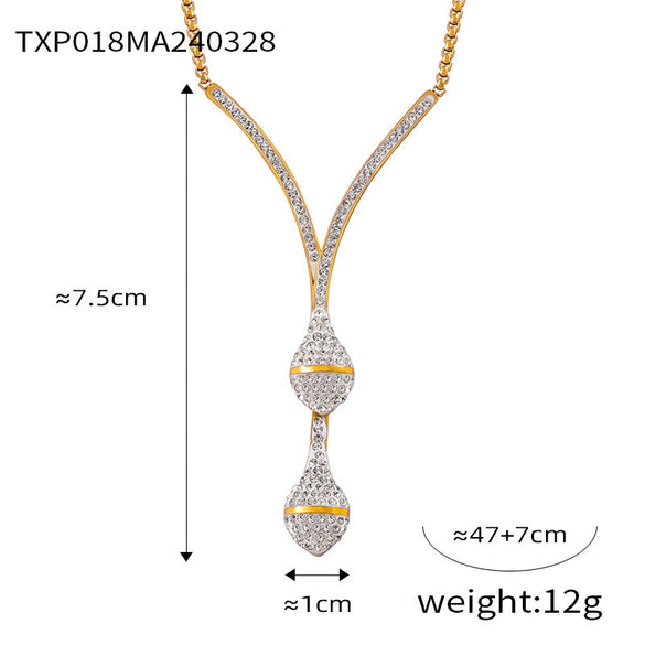 Titanium Steel Gold Plated Light Luxury Snake Head Pendant Elastic Bracelet With Ochain Set