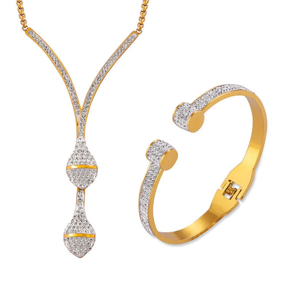 Titanium Steel Gold Plated Light Luxury Snake Head Pendant Elastic Bracelet With Ochain Set