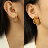316L Stainless Steel Gold Plated Marine Series Scallop Spiral Ring And White Rhinestone Earrings For Women Simple Style