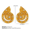 316L Stainless Steel Gold Plated Marine Series Scallop Spiral Ring And White Rhinestone Earrings For Women Simple Style