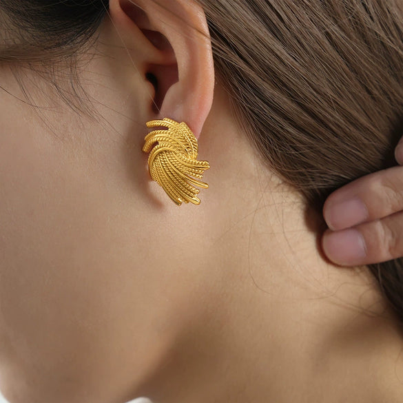 316L Stainless Steel Gold Plated Wheat Ear Studs For Women Geometric Pattern Electroplated Simple Design High Grade