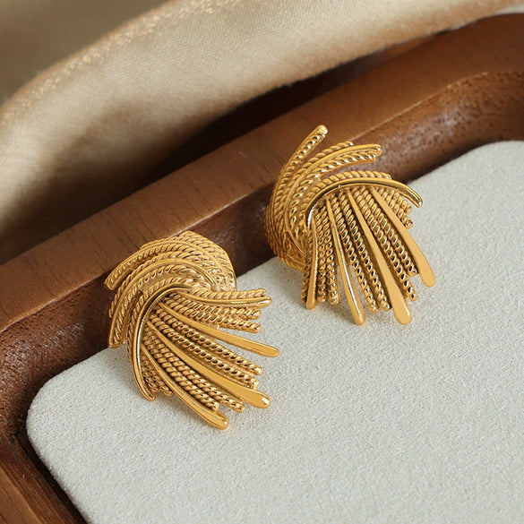316L Stainless Steel Gold Plated Wheat Ear Studs For Women Geometric Pattern Electroplated Simple Design High Grade