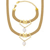 Titanium Steel Gold Plated Women's Jewelry Set With Letter M Tassel Pearl Collar Necklace And Bracelet