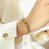 Titanium Steel Gold Plated Women's Jewelry Set With Letter M Tassel Pearl Collar Necklace And Bracelet