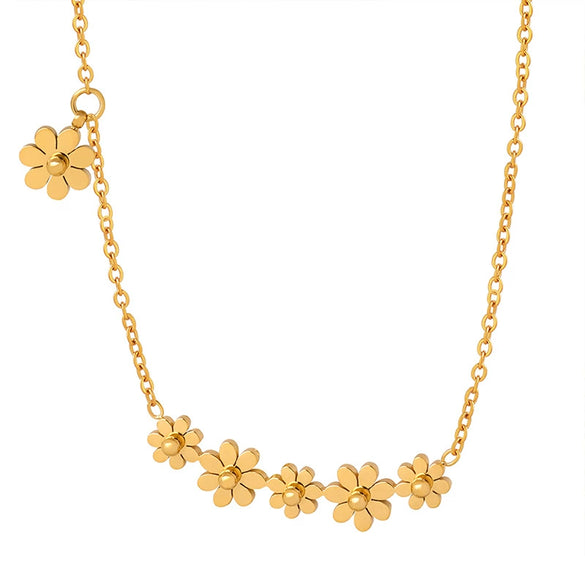 316L Stainless Steel Goldplated Flower Pendant Necklace Jewelry For Women Simple Style