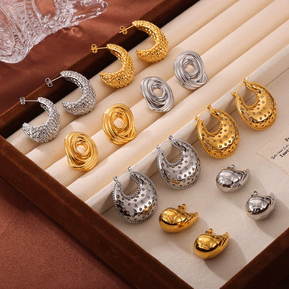 Titanium Steel Goldplated Geometric Hollow Texture Women's Fashion Creative Earrings