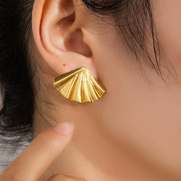 Titanium Steel Goldplated Geometric Leaf Earrings For Women