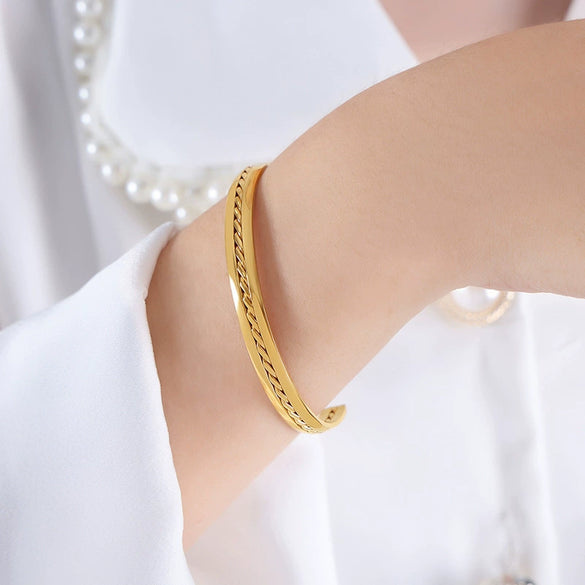 316L Stainless Steel Goldplated Geometric Niche Style Stitching Bracelet