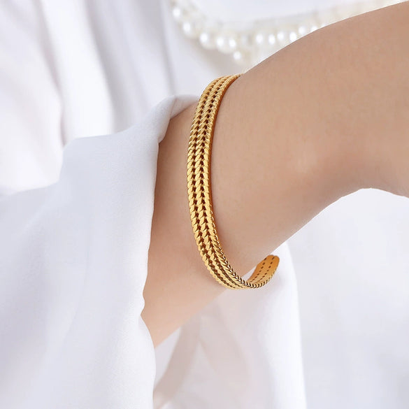 316L Stainless Steel Goldplated Geometric Niche Style Stitching Bracelet