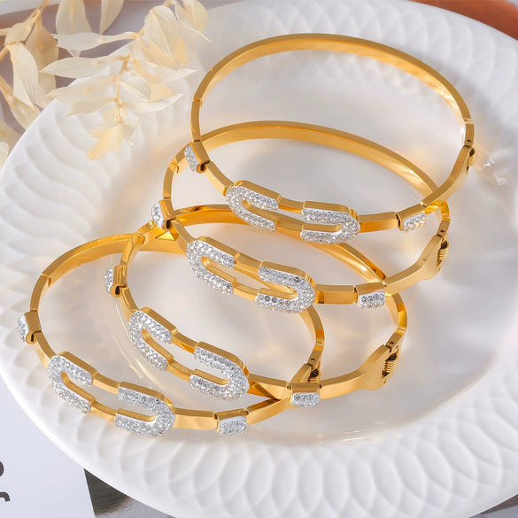Titanium Steel Goldplated Geometric Paper Clip Love Retro Personality Fadefree Bracelet