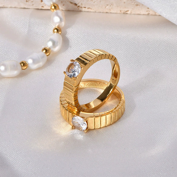 Titanium Steel Goldplated Geometric Women's Simple Cold Style Fashion Decorative Diamond Ring