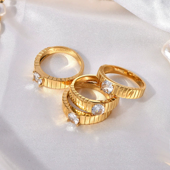 Titanium Steel Goldplated Geometric Women's Simple Cold Style Fashion Decorative Diamond Ring