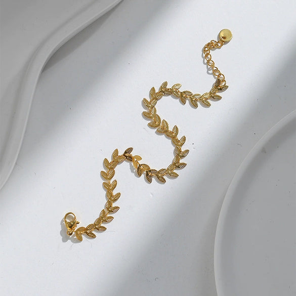 Titanium Steel Goldplated Leaf Bracelet For Women Fashionable Jewelry