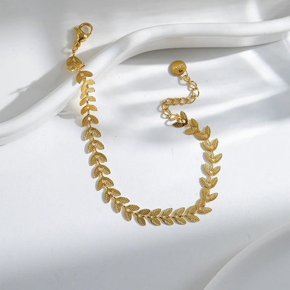 Titanium Steel Goldplated Leaf Bracelet For Women Fashionable Jewelry