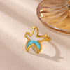 Titanium Steel Goldplated Open Ring With Starfish Design And Zircon Accents For Women