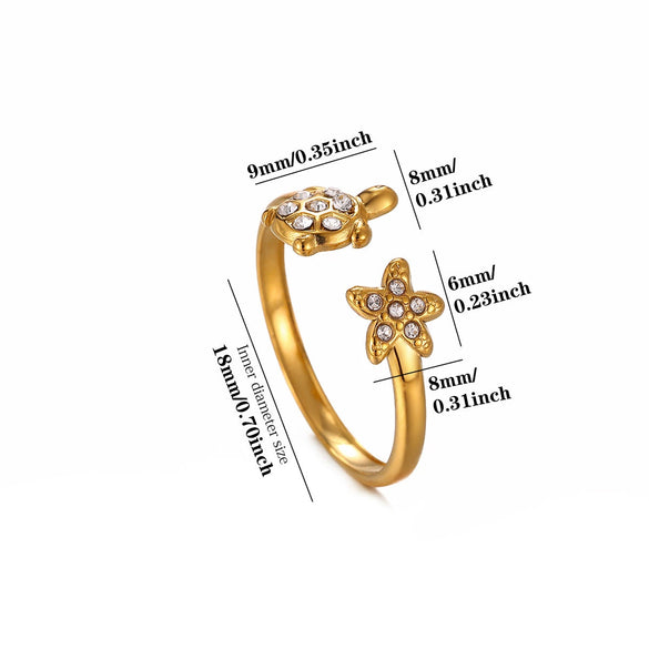 Titanium Steel Goldplated Open Ring With Starfish Design And Zircon Accents For Women