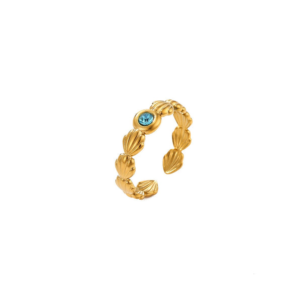 Titanium Steel Goldplated Open Ring With Starfish Design And Zircon Accents For Women
