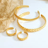 316L Stainless Steel Goldplated Personality Ring And Wheat Bracelet Jewelry With Colorfree Opening Design