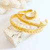 316L Stainless Steel Goldplated Personality Ring And Wheat Bracelet Jewelry With Colorfree Opening Design