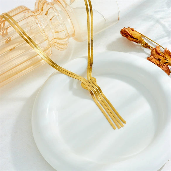 Titanium Steel Goldplated Retro Chain Tassel Pearl Love Multilayer Women's Necklace