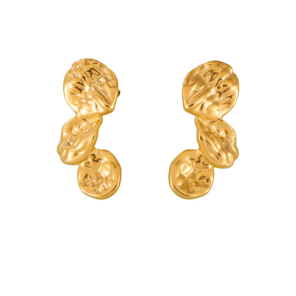 316L Stainless Steel Goldplated Women's Earrings With Geometric Hammer Pattern And Irregular Petal Stitching Design