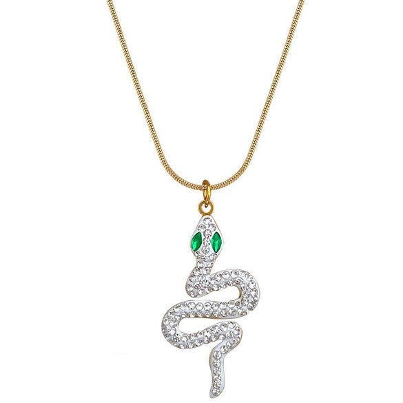 Titanium Steel Greeneyed Snake Minimalistic Style Gold Plated Necklace With Geometric And Cartoon Patterns