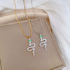 Titanium Steel Greeneyed Snake Minimalistic Style Gold Plated Necklace With Geometric And Cartoon Patterns