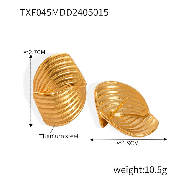 Titanium Steel Hand Polished Electroplated Line Pattern Women's Earrings Simple Design
