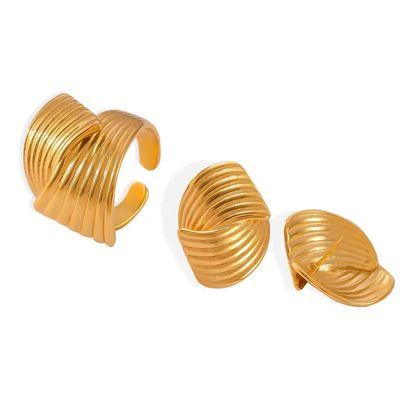 Titanium Steel Hand Polished Electroplated Line Pattern Women's Earrings Simple Design