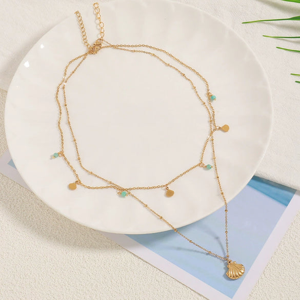 Titanium Steel Handmade Geometric Fanshaped Stacked Clavicle Chain Necklace