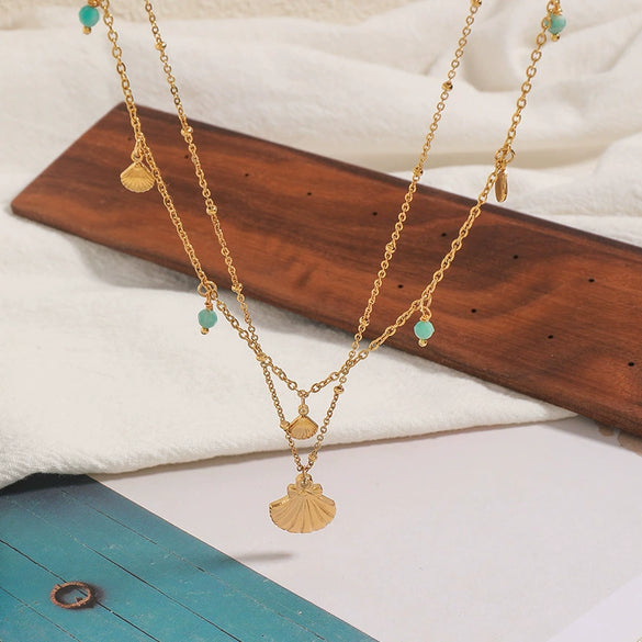 Titanium Steel Handmade Geometric Fanshaped Stacked Clavicle Chain Necklace