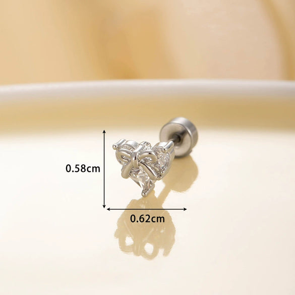 Titanium Steel Heart And Bow Shaped Inlaid Zircon Women's Ear Nail