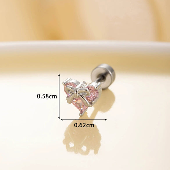 Titanium Steel Heart And Bow Shaped Inlaid Zircon Women's Ear Nail
