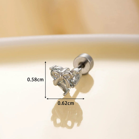Titanium Steel Heart And Bow Shaped Inlaid Zircon Women's Ear Nail