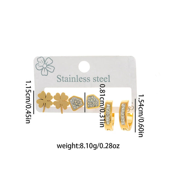 Titanium Steel Heart And Four Leaf Clover Earrings Electroplated Fashion Design For Women