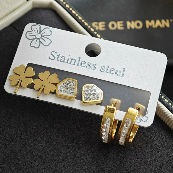 Titanium Steel Heart And Four Leaf Clover Earrings Electroplated Fashion Design For Women