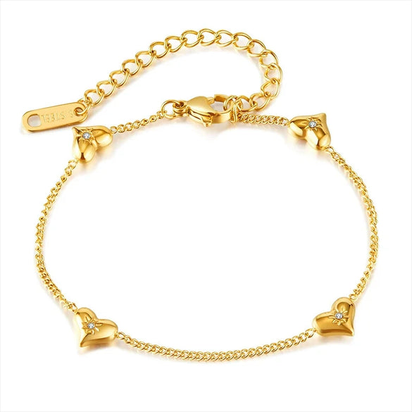 Titanium Steel Heart And Star Diamondencrusted Zircon Electroplated Women's Bracelet