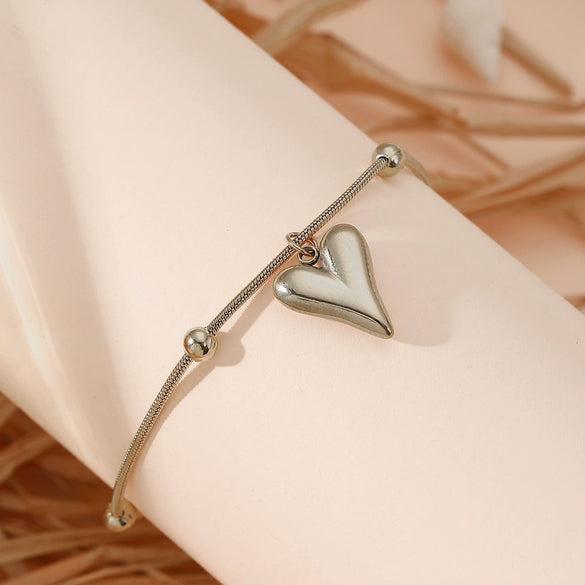 Titanium Steel Heart Bead Snake Chain Bracelet Anklet For Women Electroplated Cartoon Style