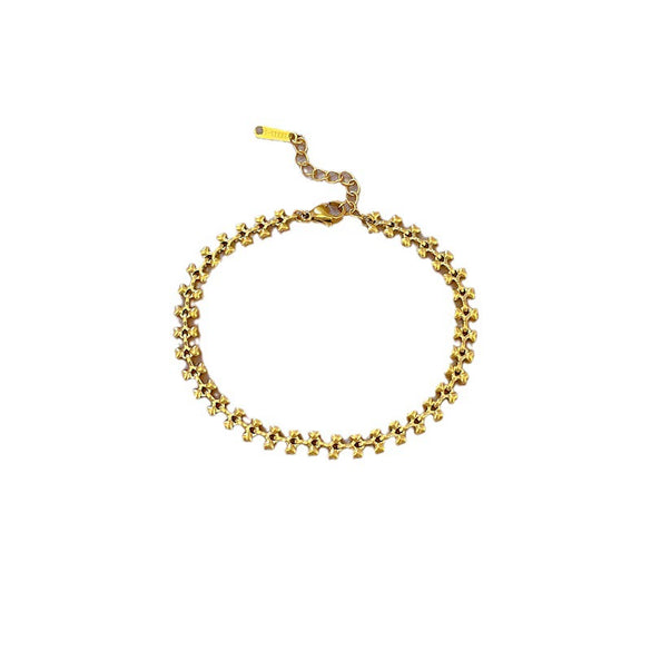 Titanium Steel Heart Dog Bone Chain Bracelet For Women With Gold Inlaid Constellation Pattern Retro Style