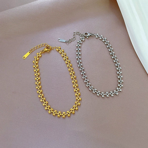 Titanium Steel Heart Dog Bone Chain Bracelet For Women With Gold Inlaid Constellation Pattern Retro Style