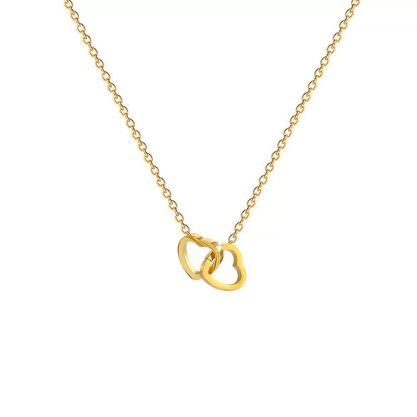 Titanium Steel Heart Double Ring Clavicle Necklace For Women Light Luxury Niche Design