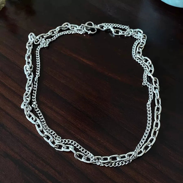 Titanium Steel Heart Doublelayer Ot Buckle Unisex Hiphop Clavicle Necklace With Geometric Pattern And Polishing Treatment