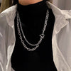 Titanium Steel Heart Doublelayer Ot Buckle Unisex Hiphop Clavicle Necklace With Geometric Pattern And Polishing Treatment