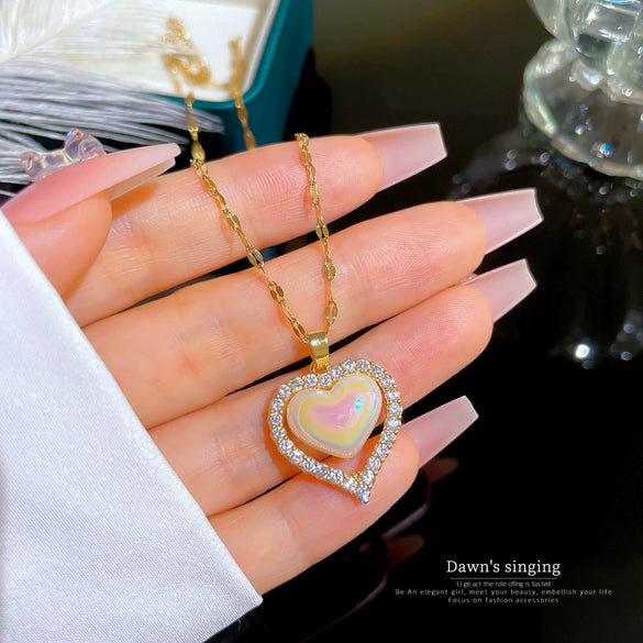 Titanium Steel Heart Mermaid Style Necklace With Zircon And Micropaved Diamond Pendant Copper Electroplated Real Gold