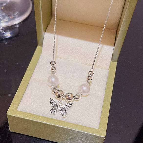 Titanium Steel Heart Necklace Mixed Gem Inlay Electroplated Light Luxury Style