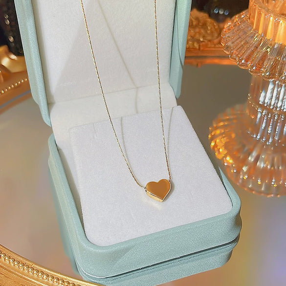 Titanium Steel Heart Necklace Mixed Gem Inlay Electroplated Light Luxury Style