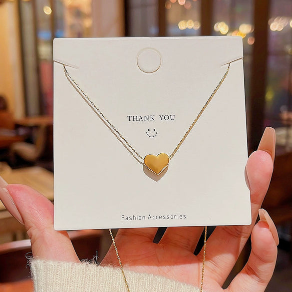 Titanium Steel Heart Necklace Mixed Gem Inlay Electroplated Light Luxury Style
